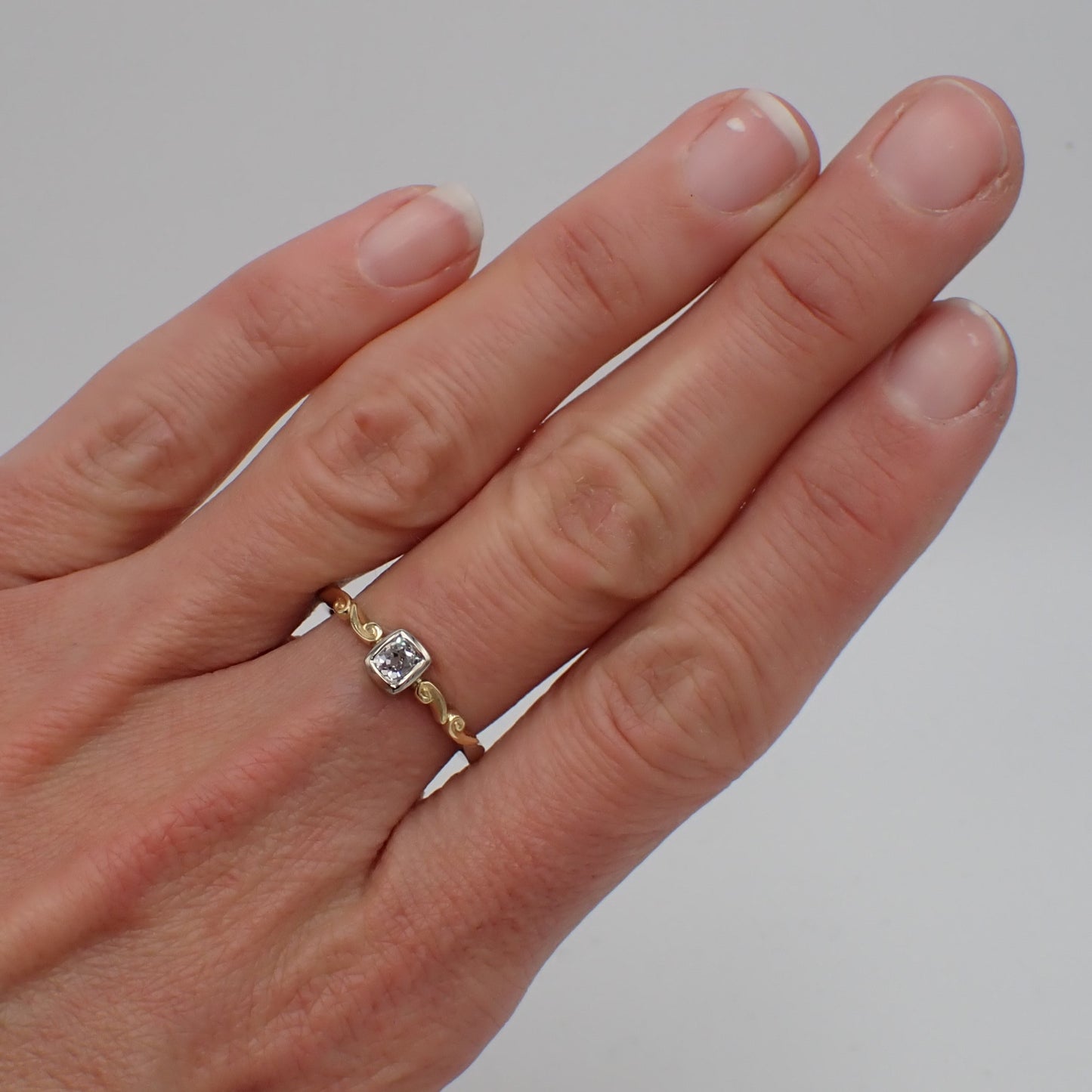 Antique Diamond Engagement Ring - Carved Scroll Shoulders