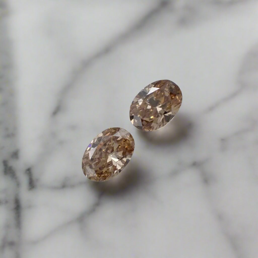 Australian Champagne Diamond Pair - Oval Cut 0.097ct