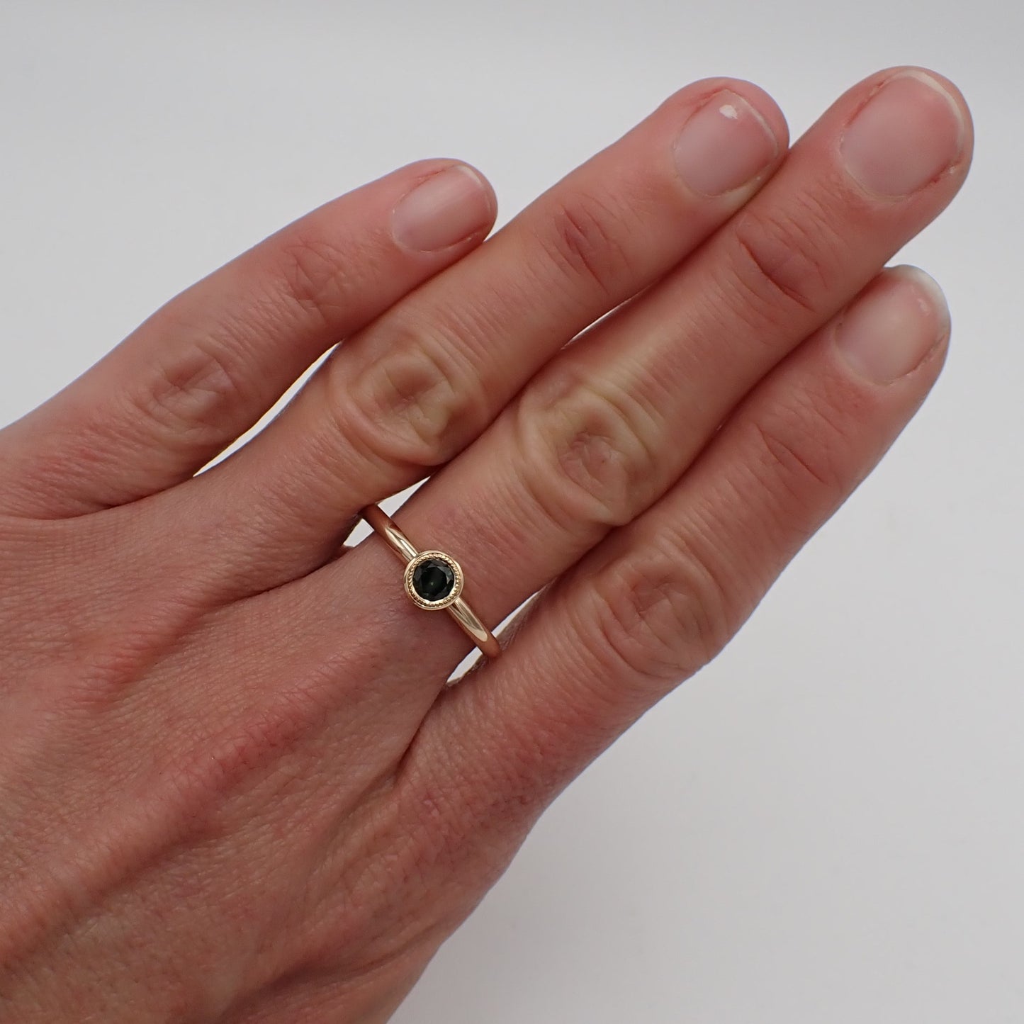 Australian Green Sapphire Ring - Mill Grain Border