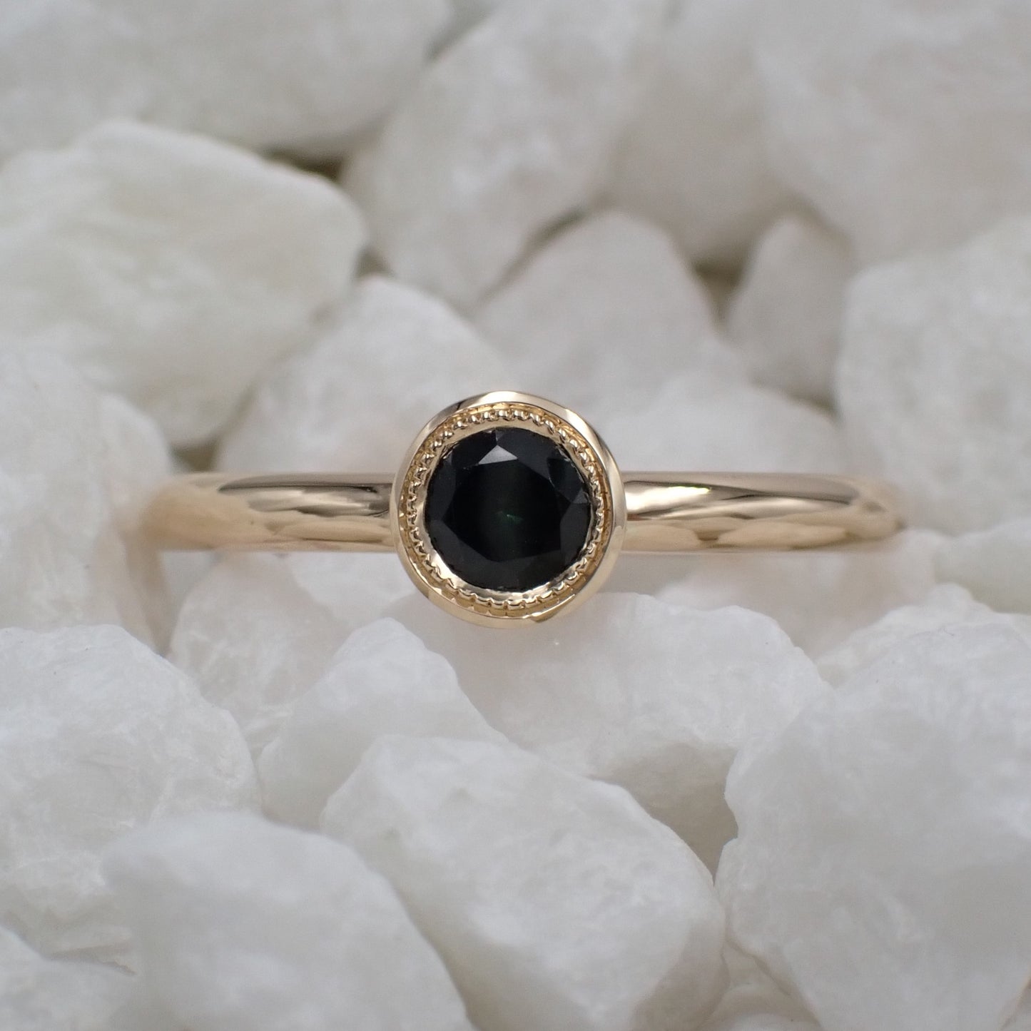 Australian Green Sapphire Ring - Mill Grain Border
