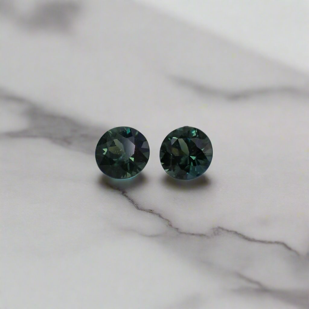 Australian Teal Sapphire Pair - Round Cut 0.29ct