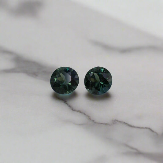 Australian Teal Sapphire Pair - Round Cut 0.29ct