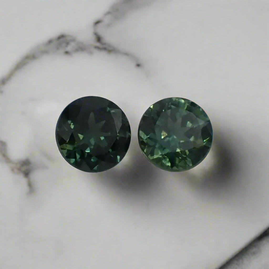 Australian Green Sapphire Pair - Round Cut 0.91ct