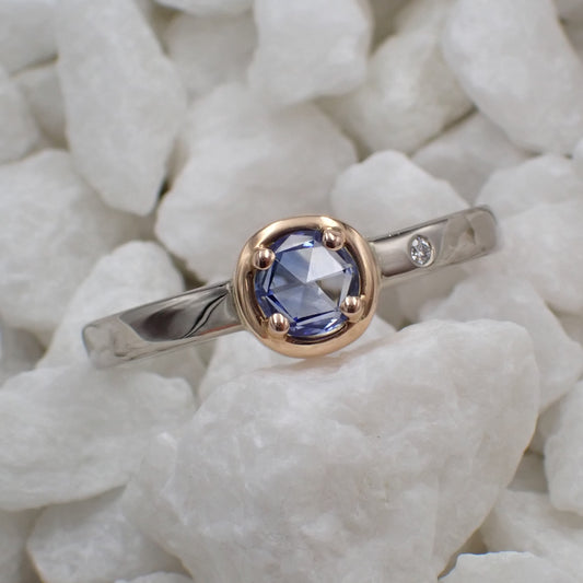 Sapphire and Diamond Engagement Ring - Double Rose Cut
