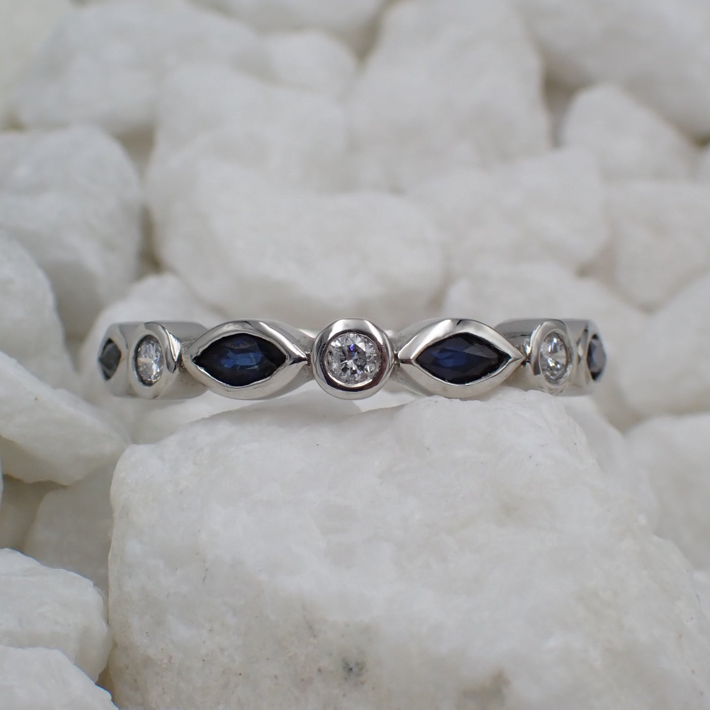 Sapphire and Diamond Wedding Ring - Marquise Sapphire