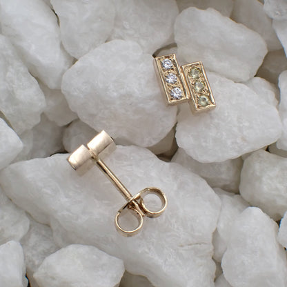 Sapphire and Diamond Earrings - Grain Set Studs - Yellow Gold