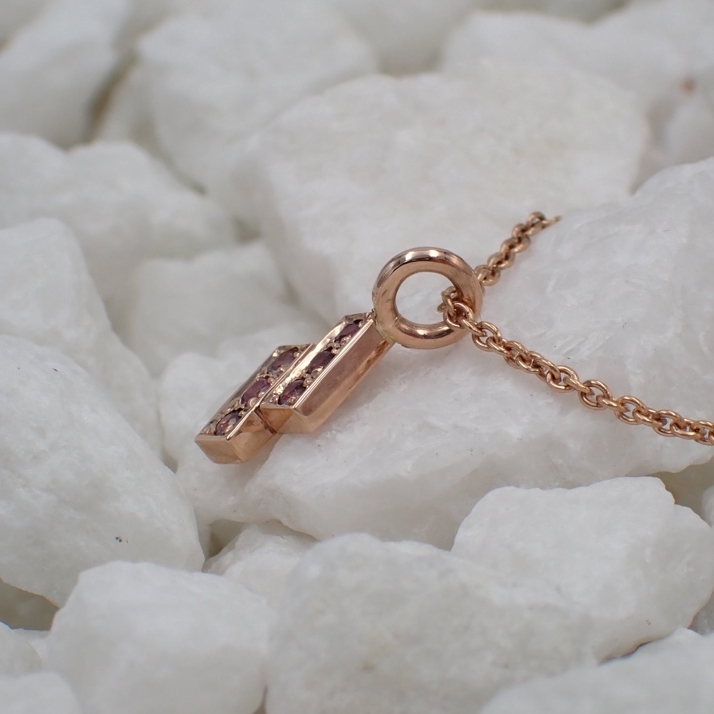Sapphire Necklace - Grain Set Pendant - Rose Gold