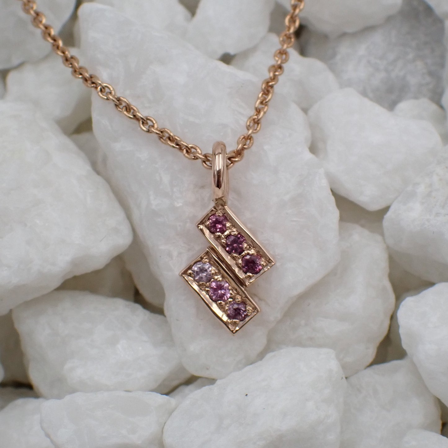 Sapphire Necklace - Grain Set Pendant - Rose Gold
