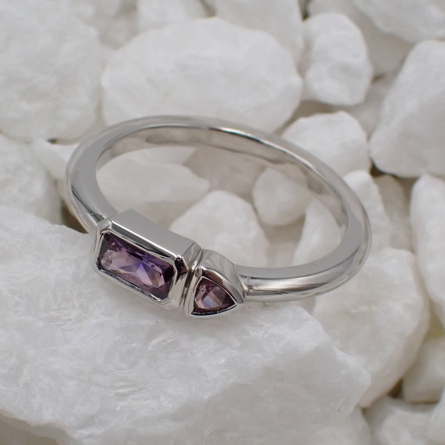 Mauve Sapphire Engagement Ring - Two Stone