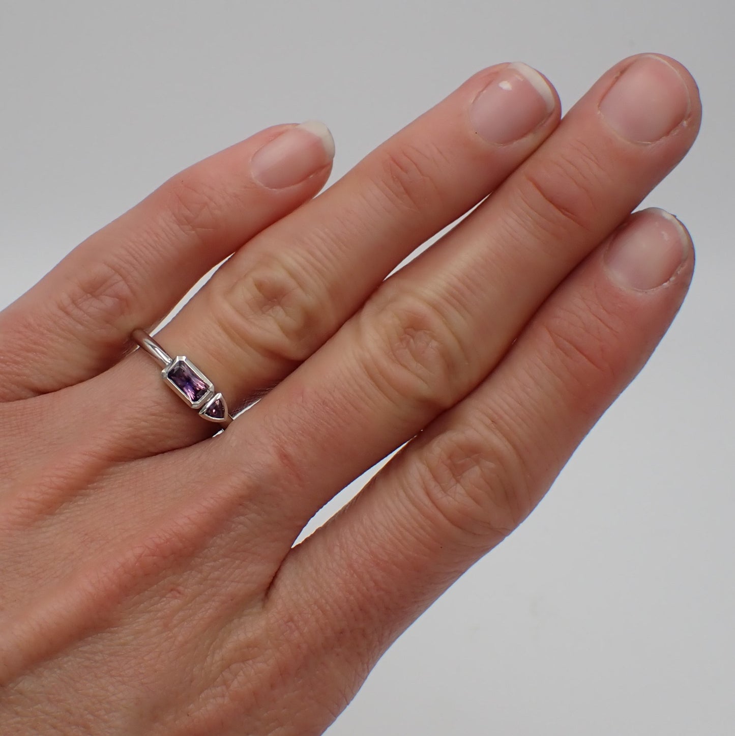 Mauve Sapphire Engagement Ring - Two Stone