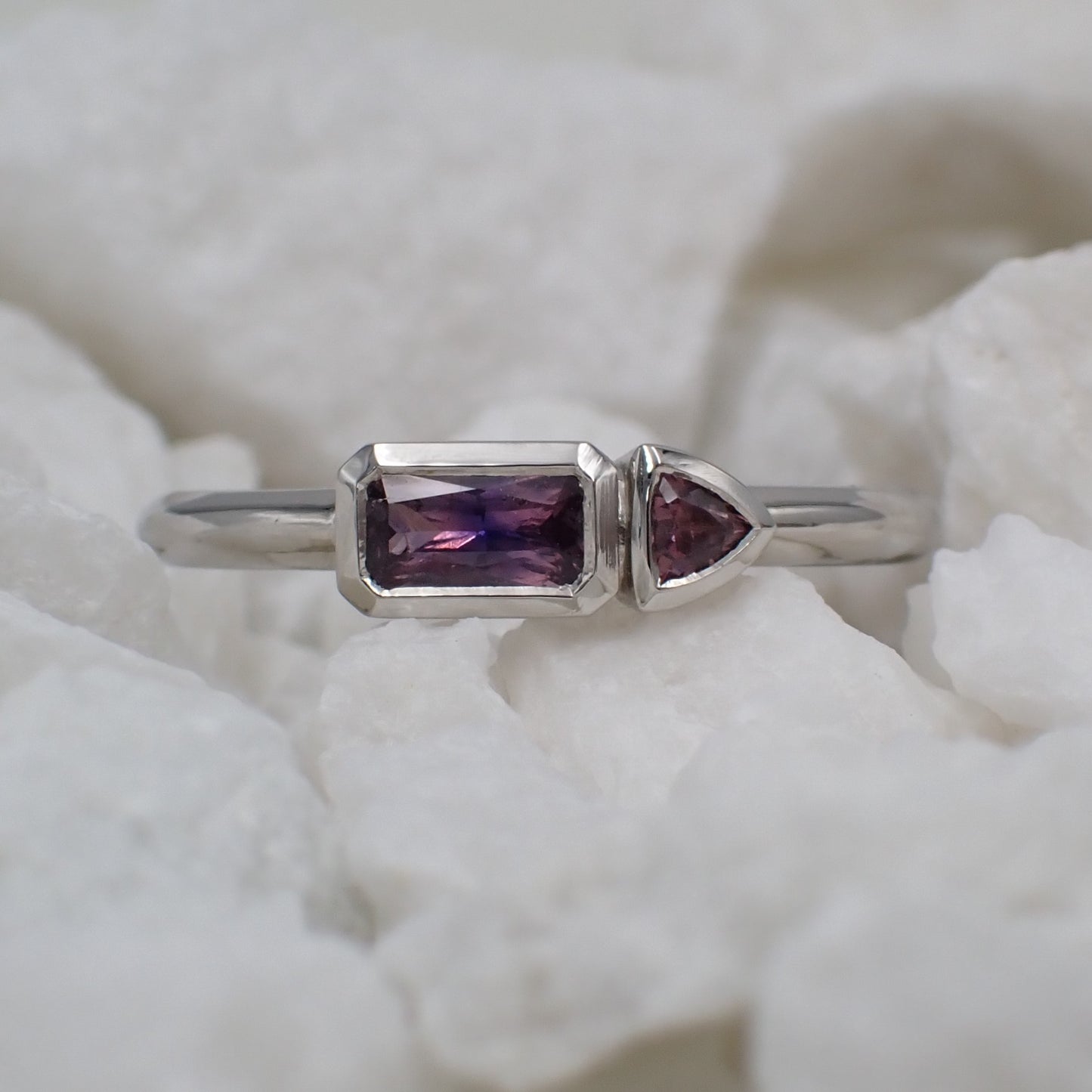 Mauve Sapphire Engagement Ring - Two Stone