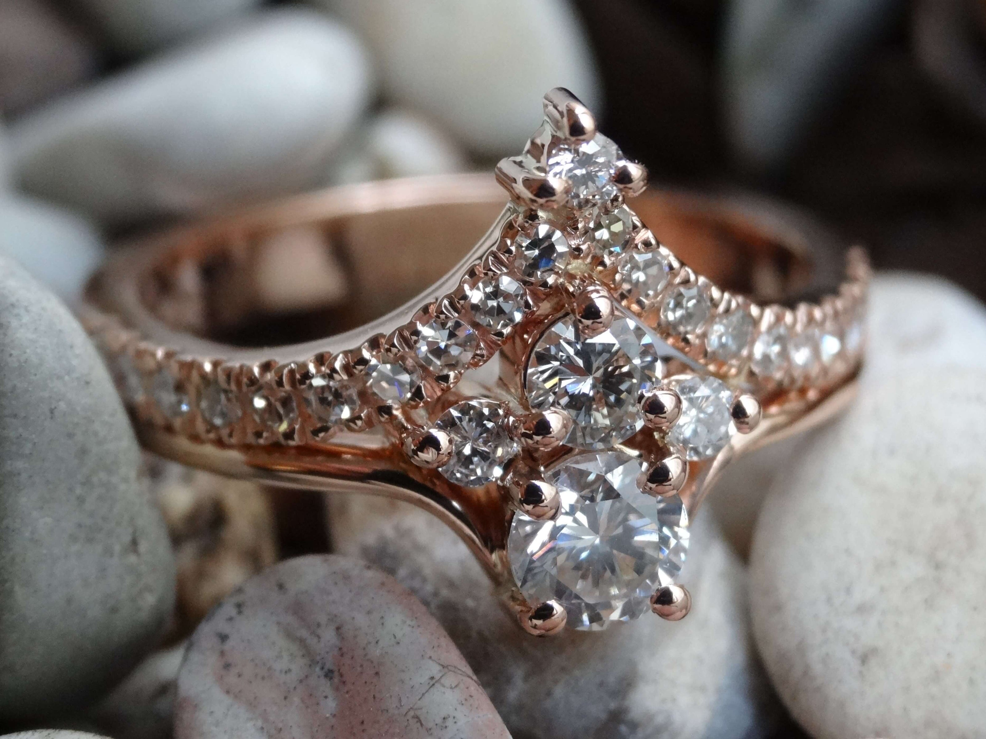 Recycled diamonds and rose gold dress ring, made from up-cycled materials