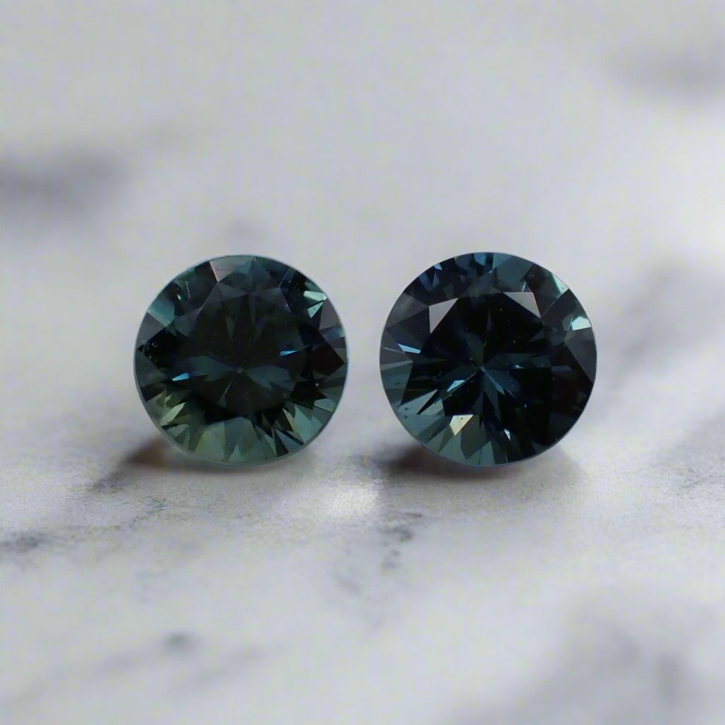 Australian Blue Sapphire Pair - Round Cut 0.38ct