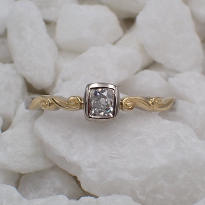 Antique Diamond Engagement Ring - Carved Scroll Shoulders
