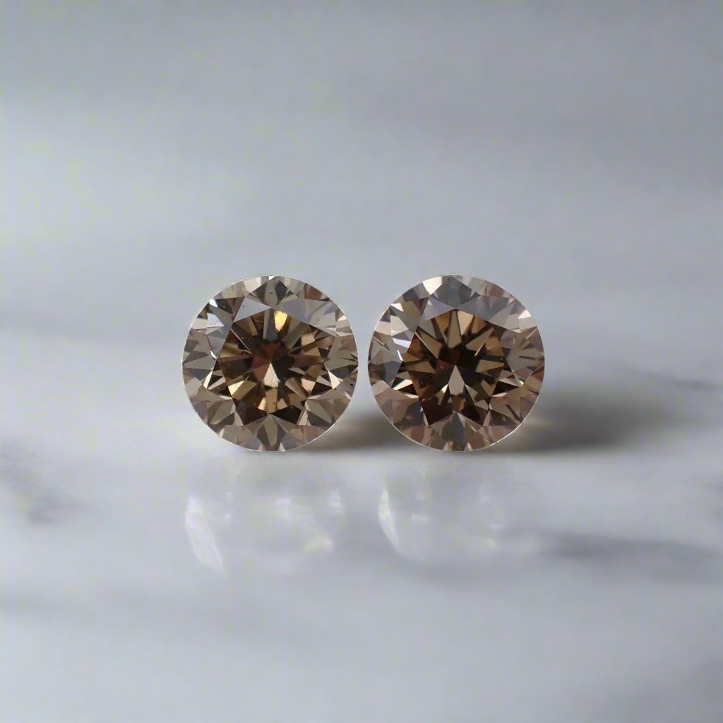 Australian Champagne Diamond Pair - Round Brilliant Cut 3.3mm