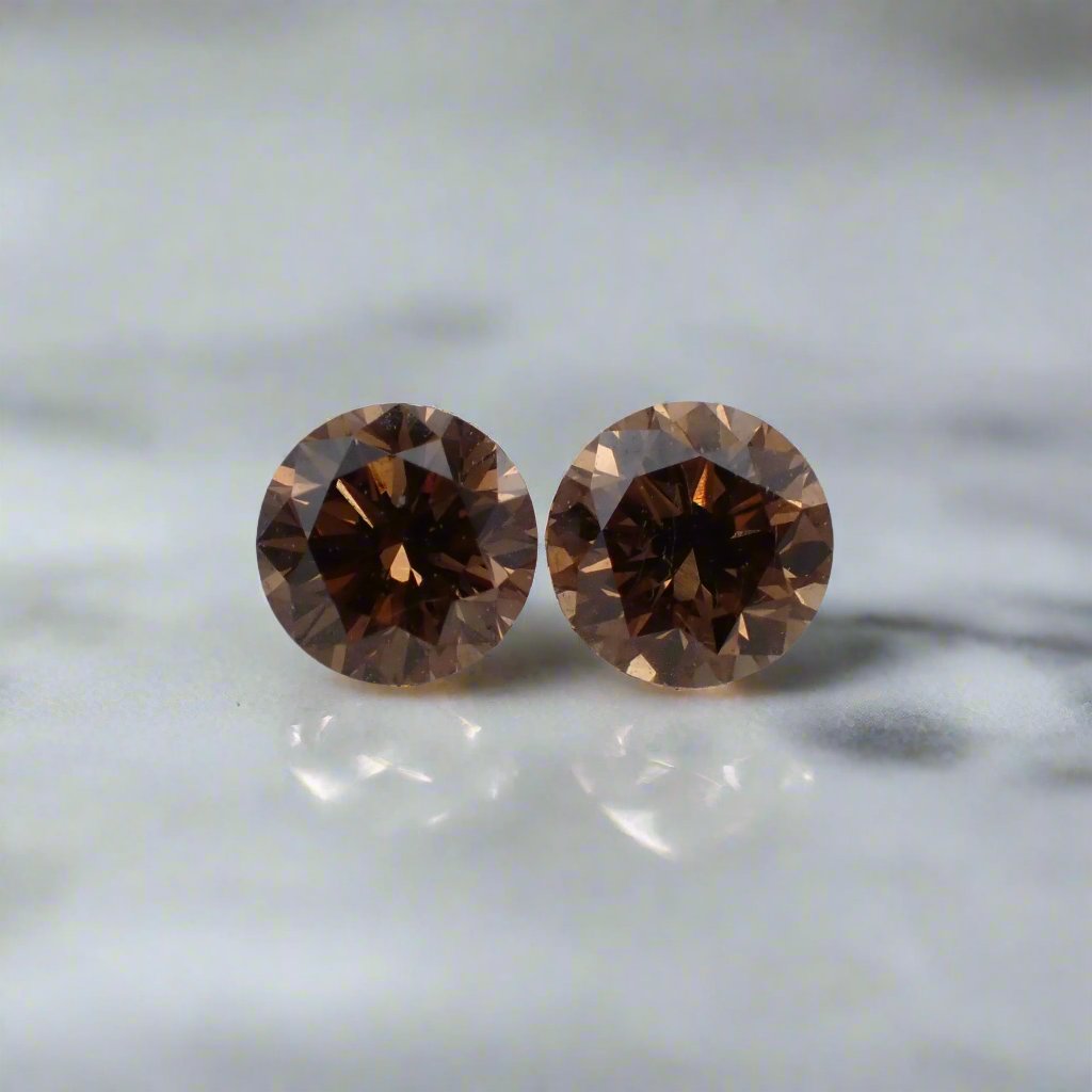 Australian Champagne Diamond Pair - Round Brilliant Cut 3.5mm