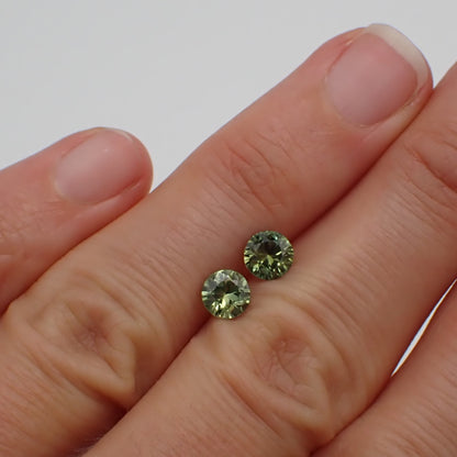 Australian Green Sapphire Pair - Round Cut 1.30ct