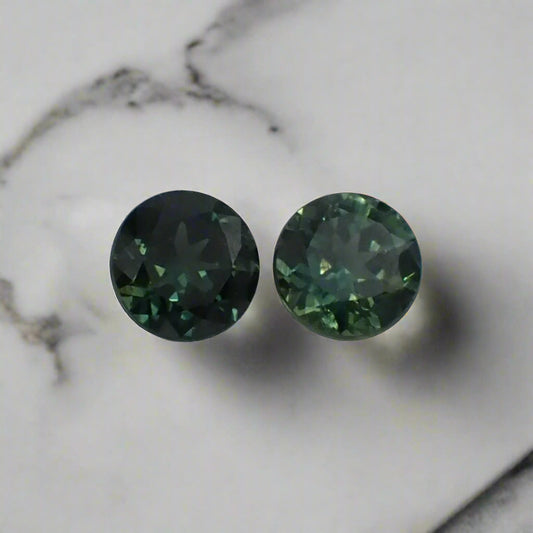 Australian Green Sapphire Pair - Round Cut 0.91ct