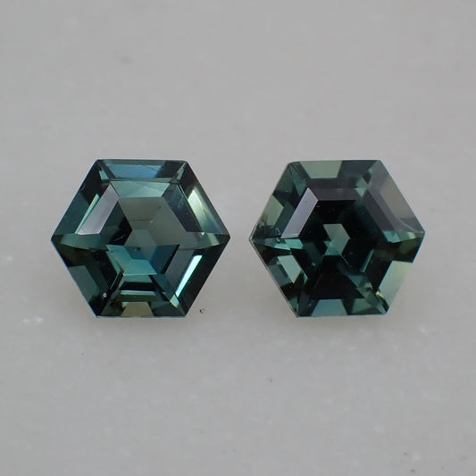 Australian Teal Sapphire Pair - Hexagon Cut 0.79ct