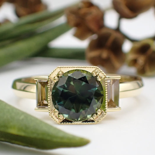 Sapphire and Diamond Engagement Ring - Art Deco