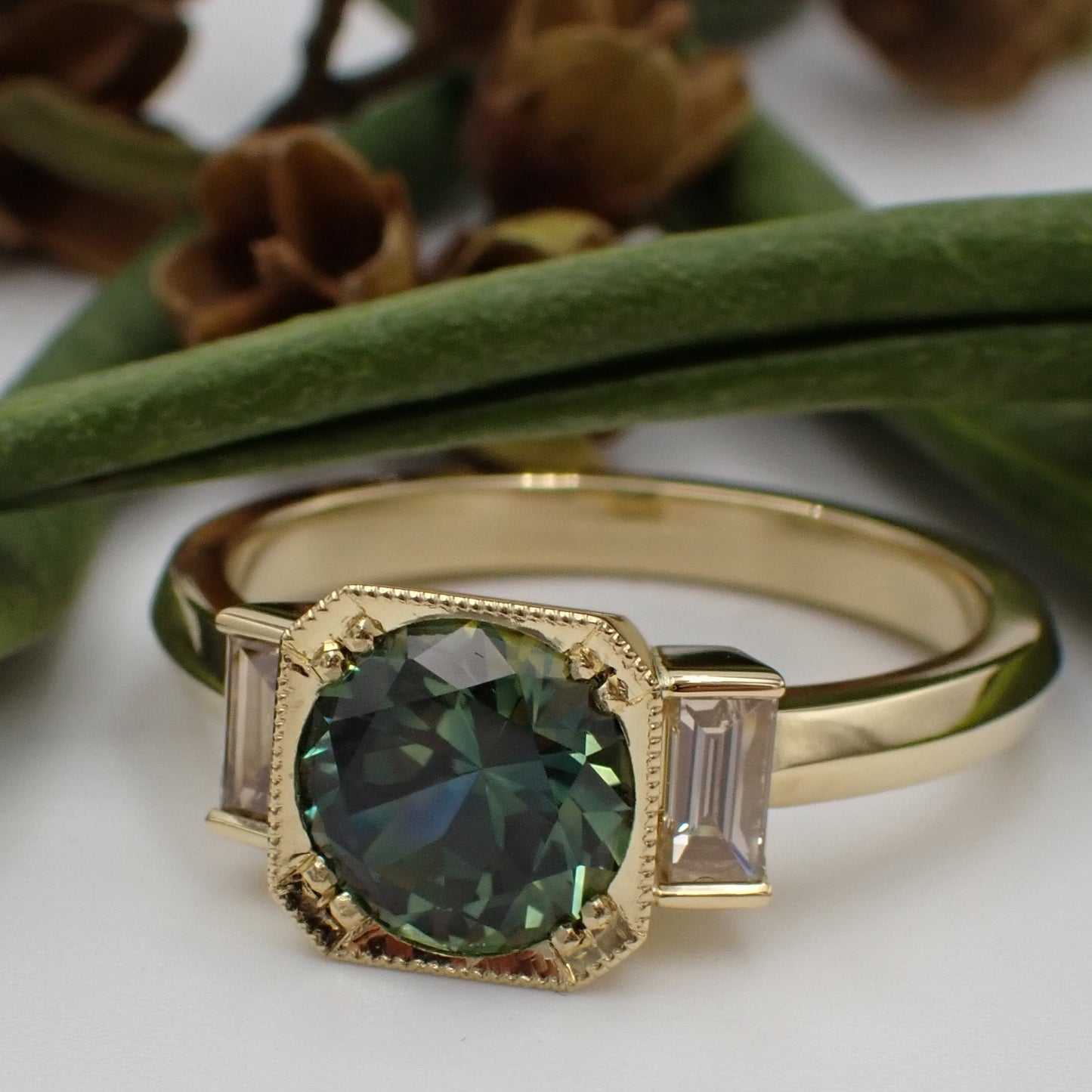 Sapphire and Diamond Engagement Ring - Art Deco