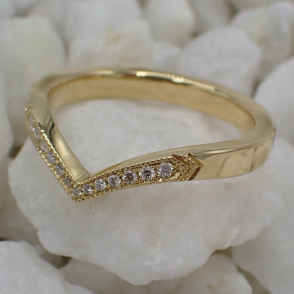 Diamond Set Wedding Ring - Chevron