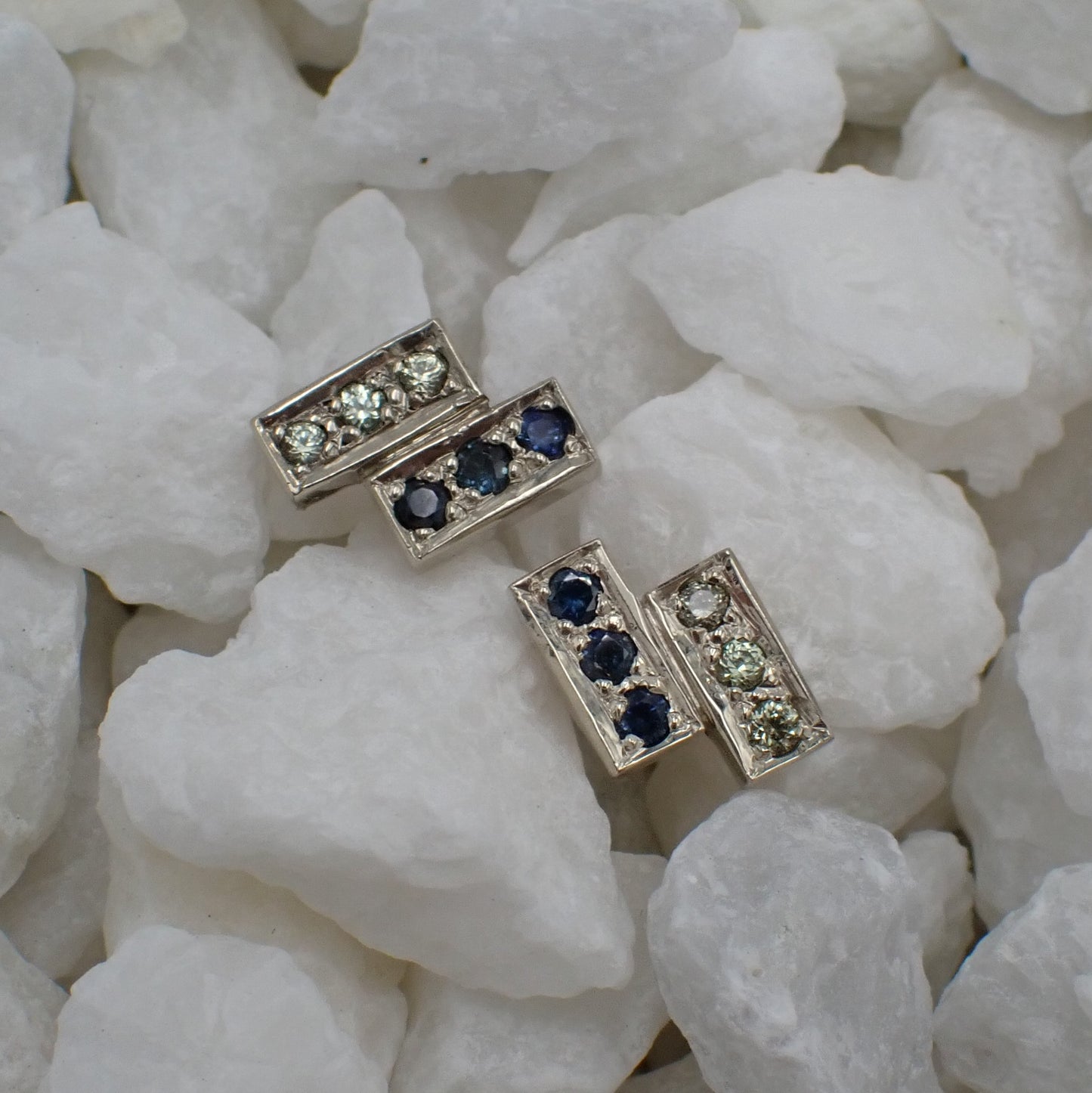 Australian Sapphire Earrings - Grain Set Studs - White Gold